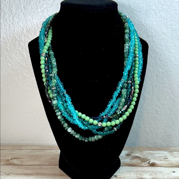 Premier Designs Multi-Strand Green and Blue Acrylic Necklace - Picture 1 of 4